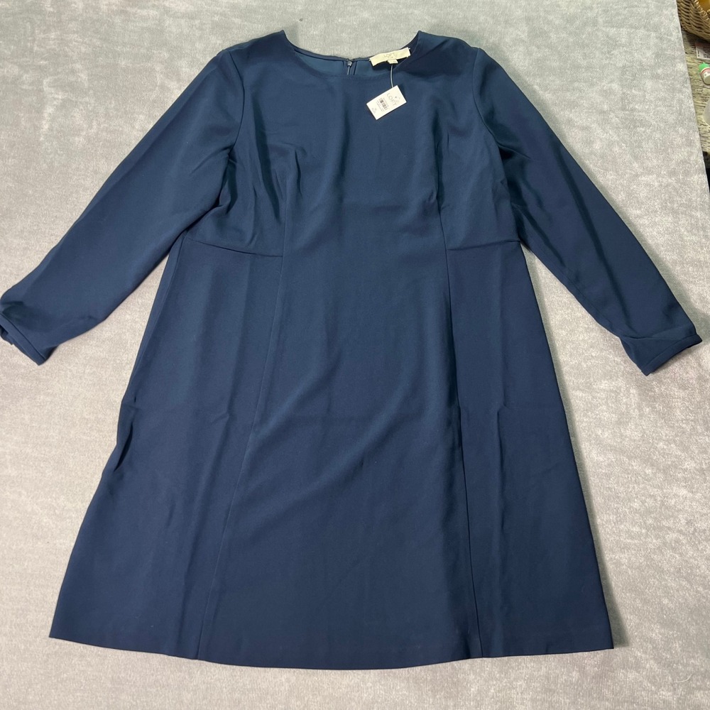LOFT Dress Womens Plus Size 16 Navy Blue Long Sleeve Shift Elegant Modest NWT